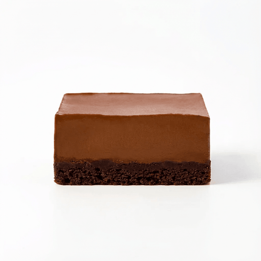 Smooth layered chocolate dessert with a rich creamy top and dense chocolate base showcasing Chocolate.