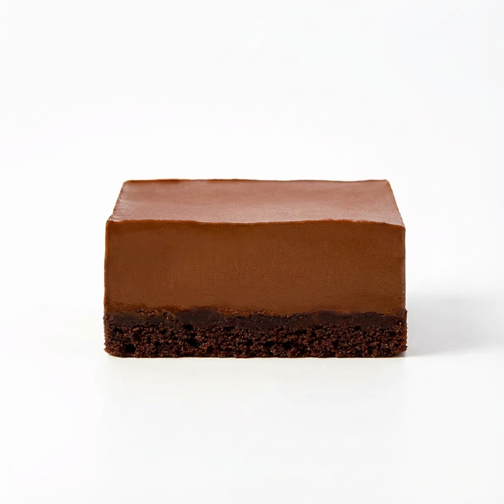 Smooth layered chocolate dessert with a rich creamy top and dense chocolate base showcasing Chocolate.